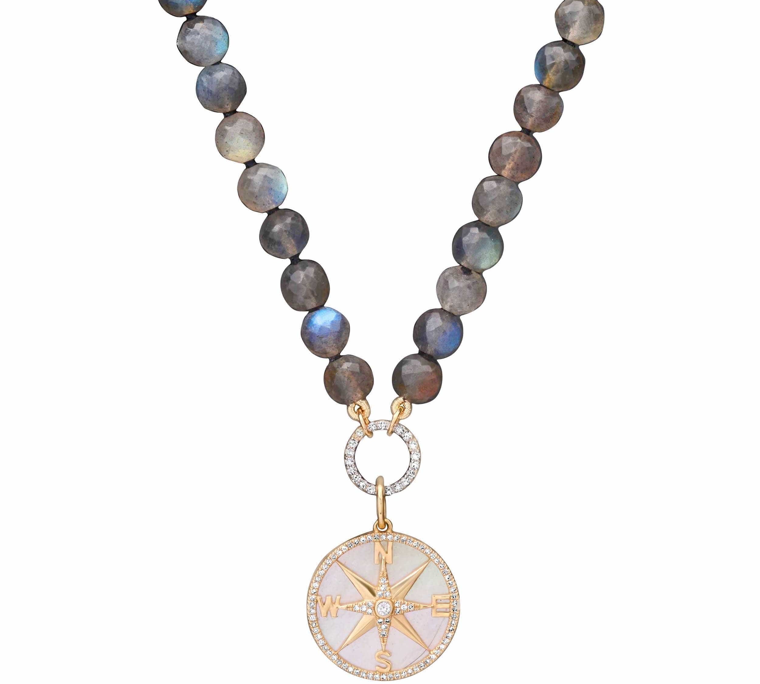 Charms & Pendants 14K Gold Mother of Pearl and Pave Diamond Compass Charm, Medium