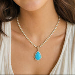 Charms & Pendants 14K Gold Pear Turquoise and Diamond Pendant
