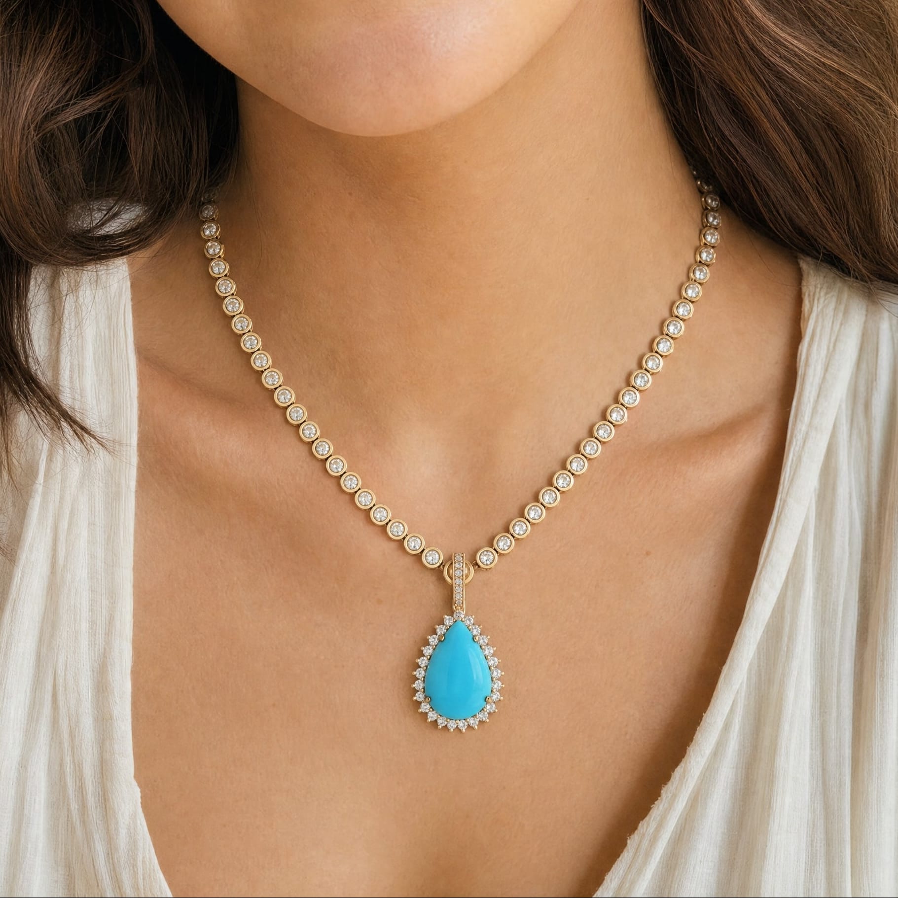 Charms & Pendants 14K Gold Pear Turquoise and Diamond Pendant