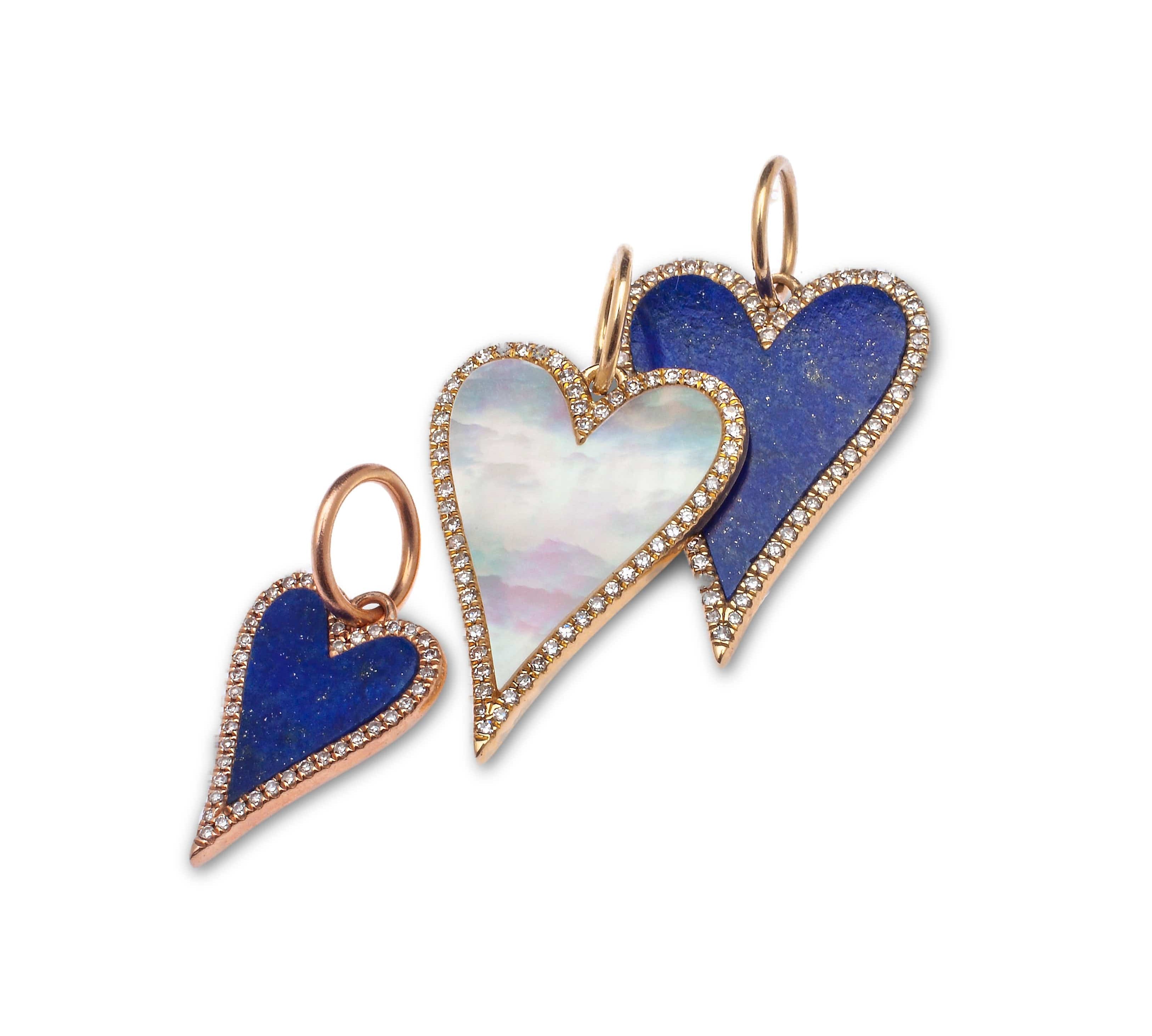Charms & Pendants 14K Gold Small Blue Lapis and Diamond Elongated Heart Charm