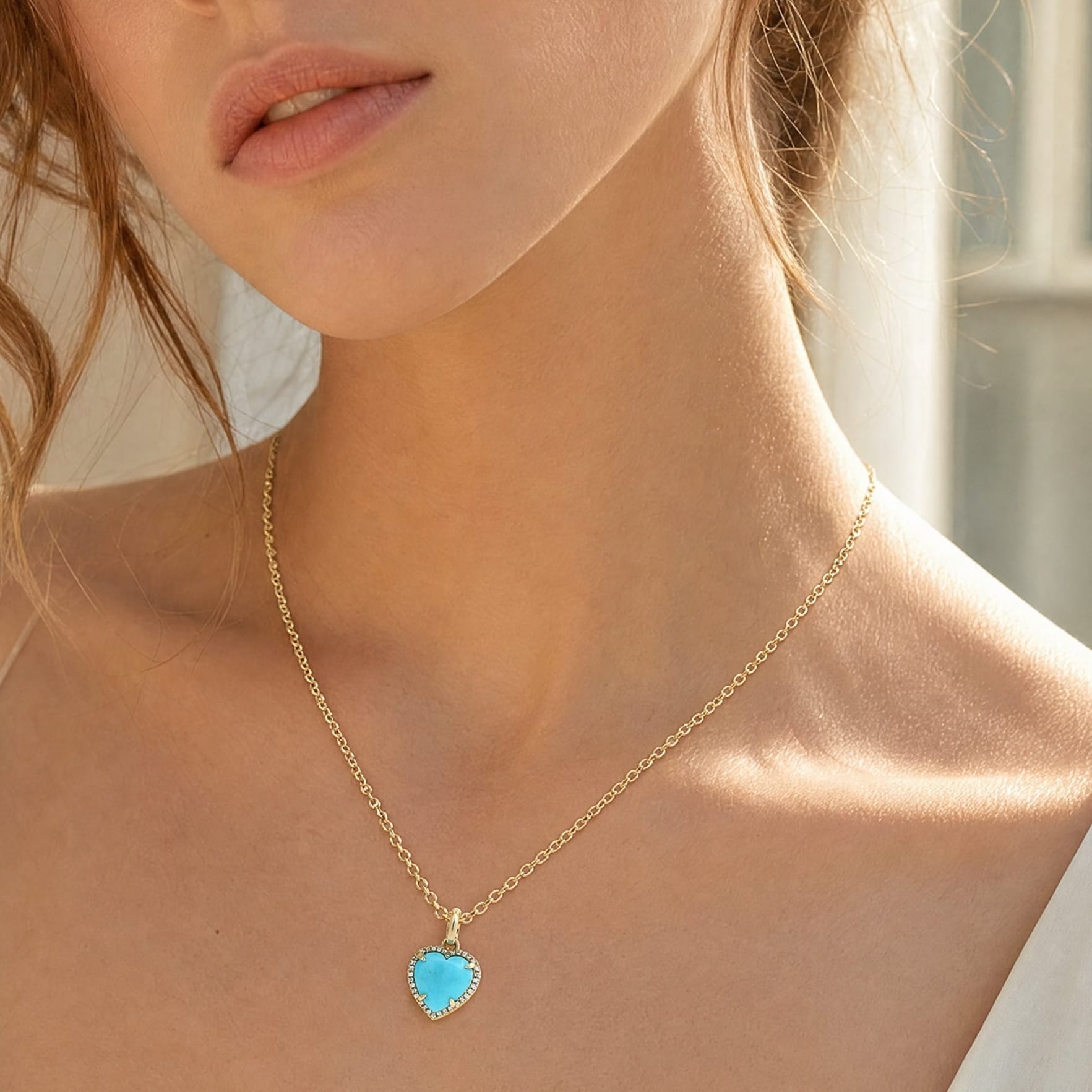 Charms & Pendants 14K Gold Turquoise and Micro-Pave Diamond Puffy Heart Charm, Small
