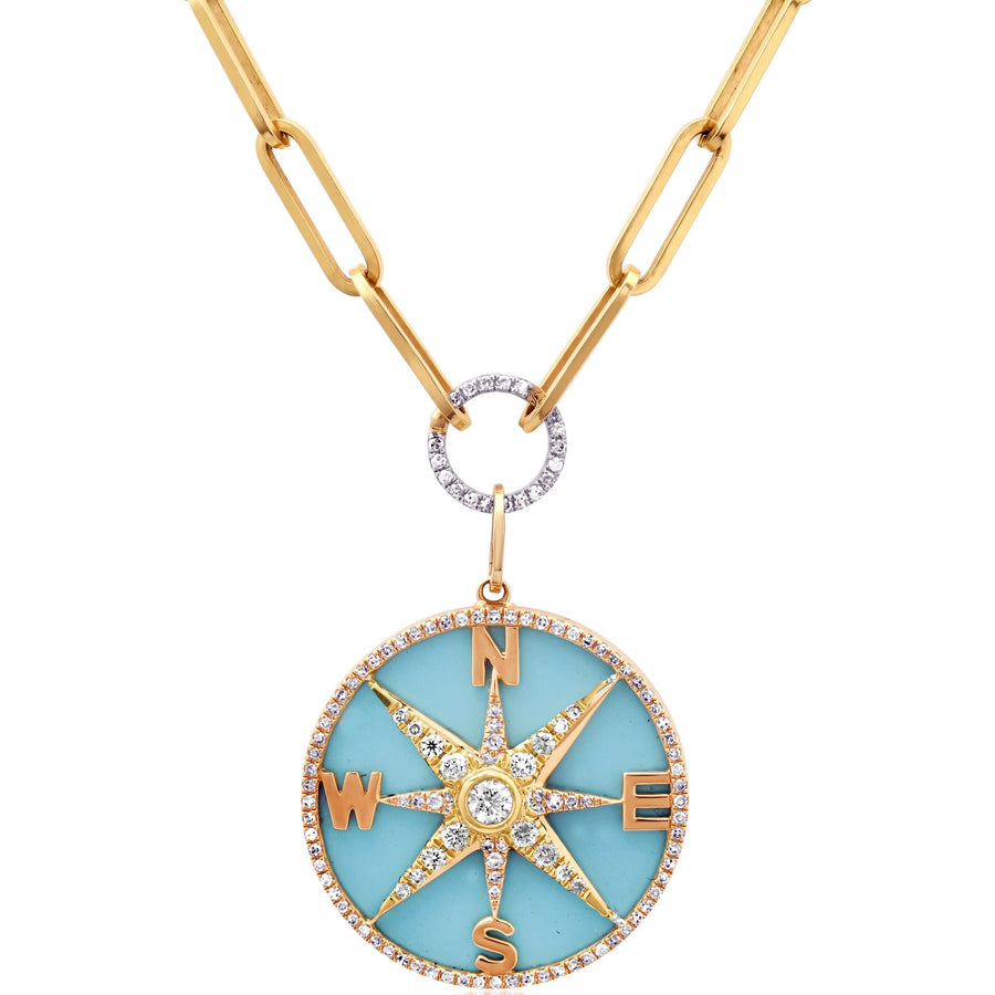 Charms & Pendants 14K Gold Turquoise and Pave Diamond Compass Charm, Full Diamonds