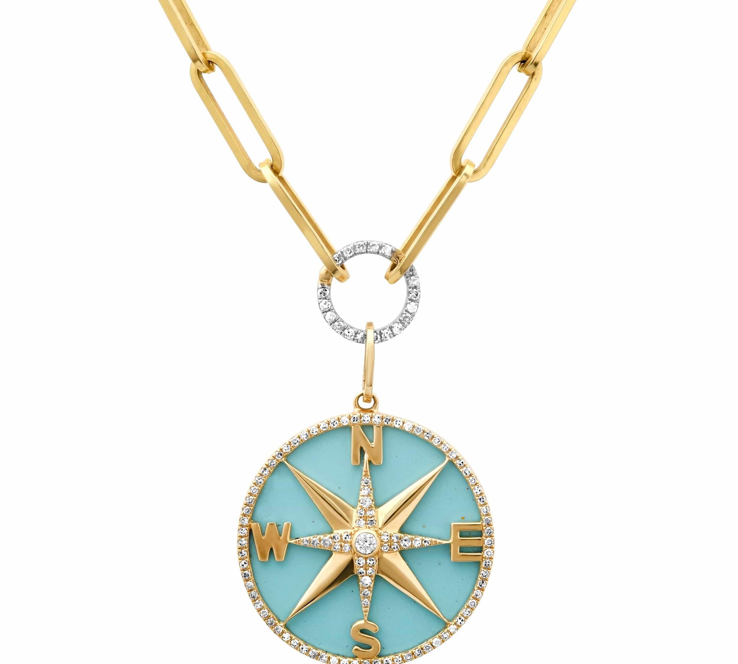 Charms & Pendants 14K Gold Turquoise and Pave Diamond Compass Charm, Large