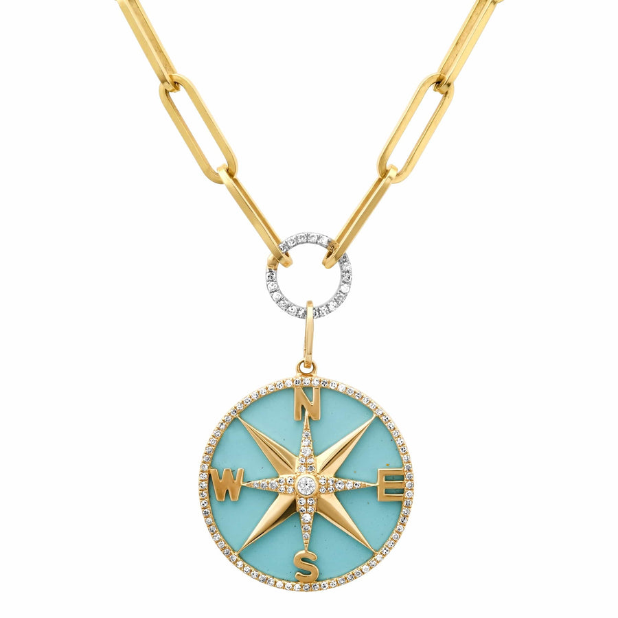 Charms & Pendants 14K Gold Turquoise and Pave Diamond Compass Charm, Large