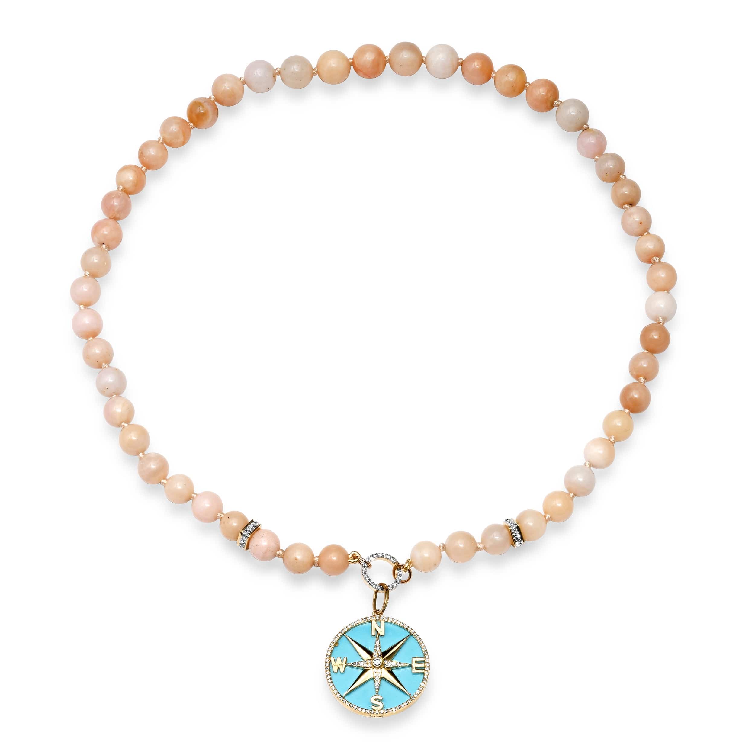 Charms & Pendants 14K Gold Turquoise and Pave Diamond Compass Charm, Large