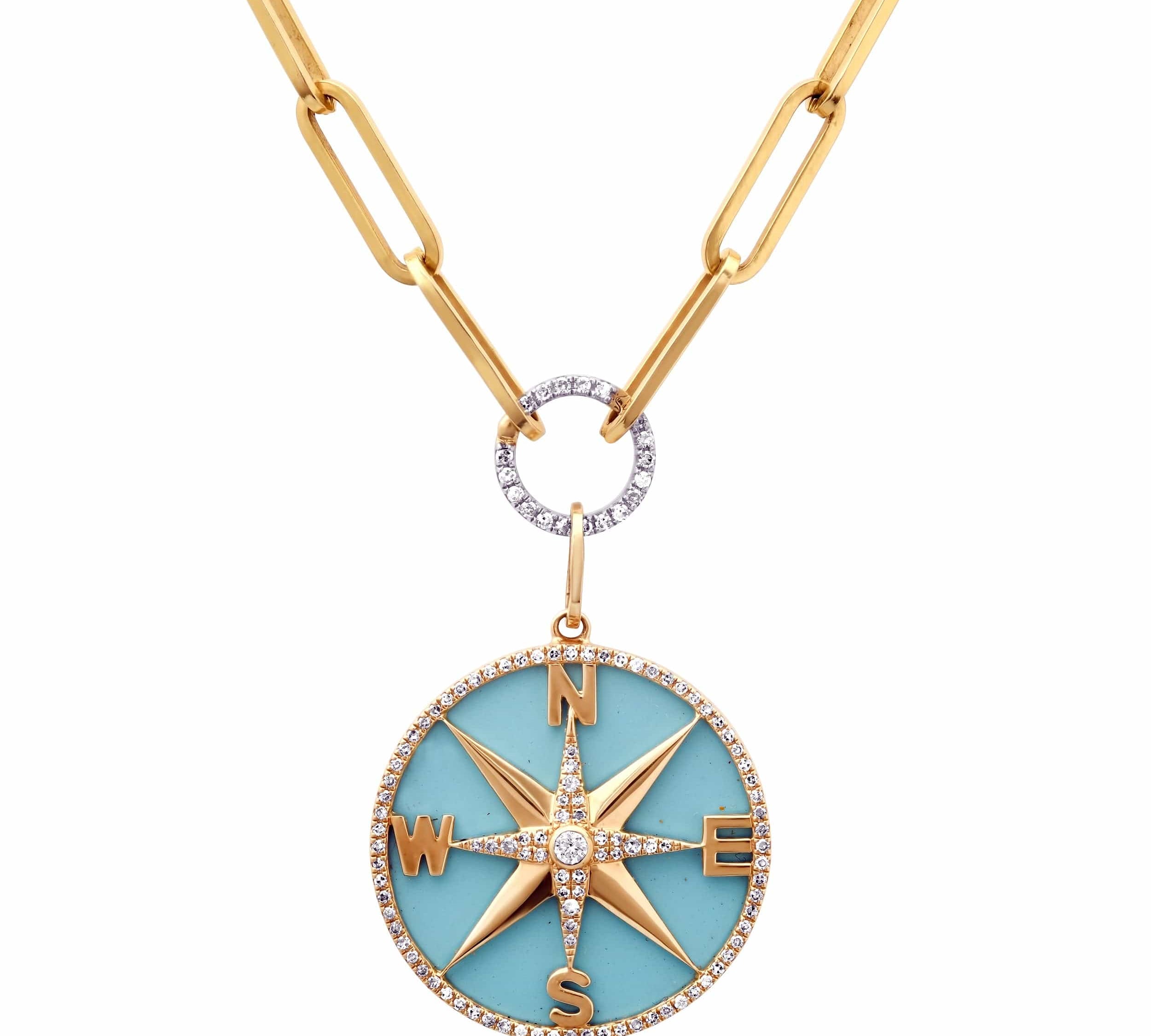 Charms & Pendants 14K Gold Turquoise and Pave Diamond Compass Charm, Medium