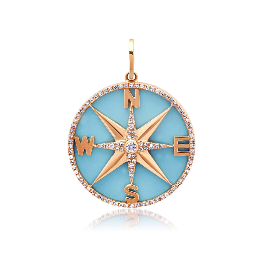 Charms & Pendants 14K Gold Turquoise and Pave Diamond Compass Charm, Medium