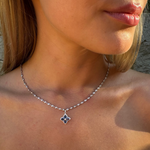 Charms & Pendants 18K Blue Sapphire and Diamond Clover Flower Pendant