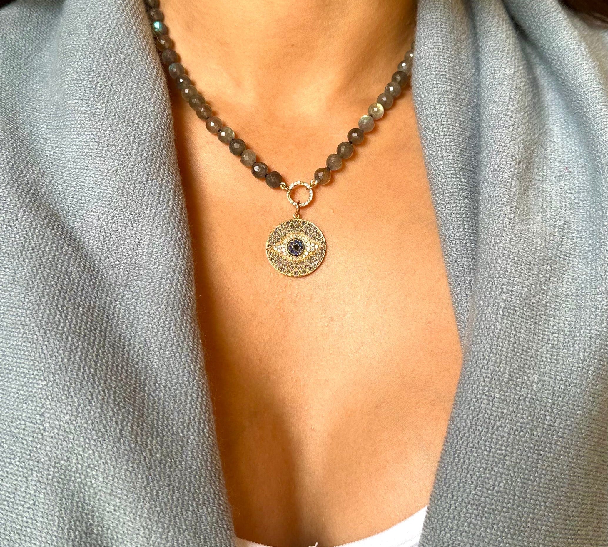 Charms & Pendants 18K Gold Blue Sapphire and Diamond Evil Eye Charm