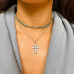 Charms & Pendants 18K Gold Light Blue Sapphire Round Brilliant Cut Cross