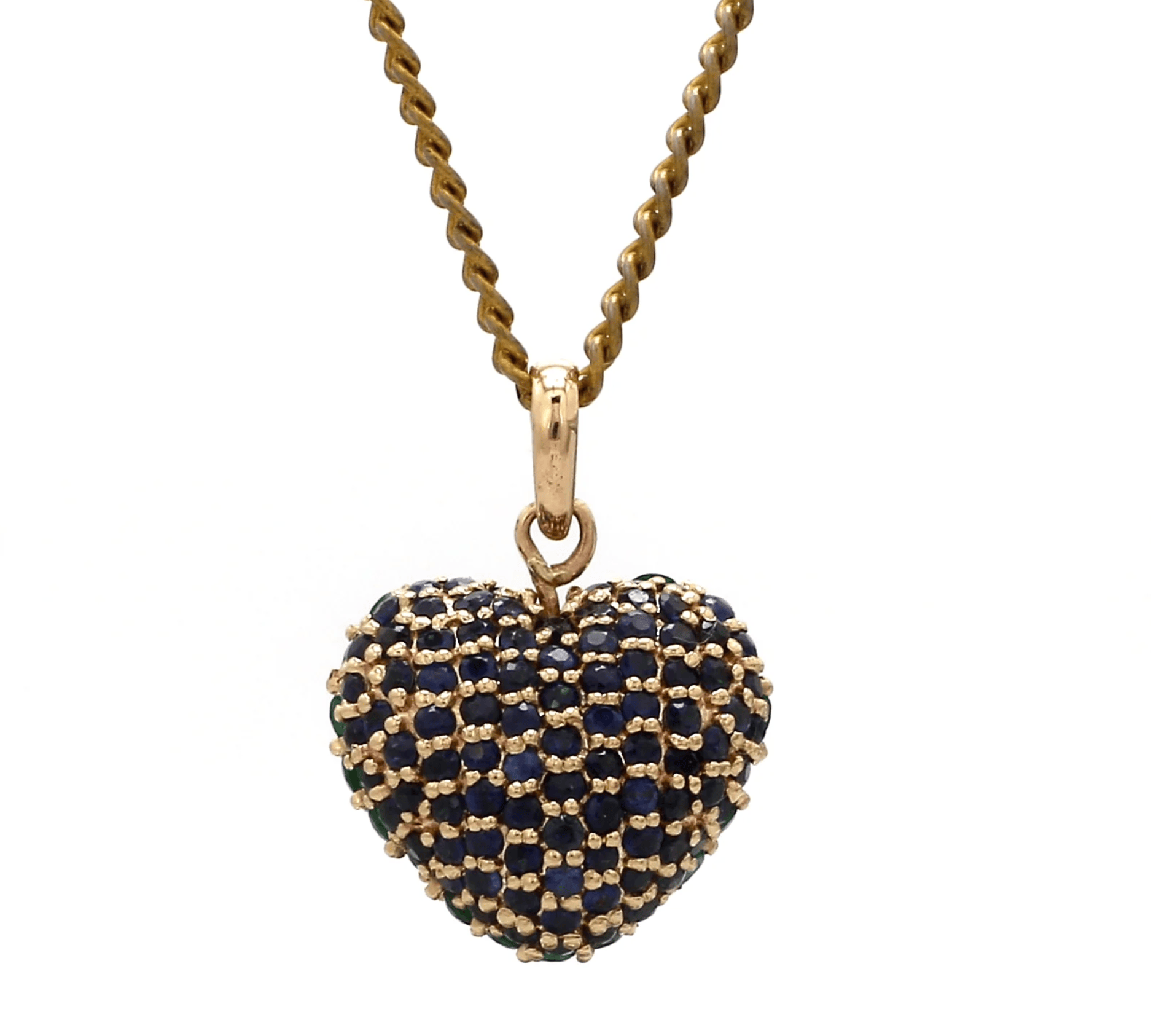 Charms & Pendants 18K Gold Puffy Pave Blue Sapphire Heart Charm