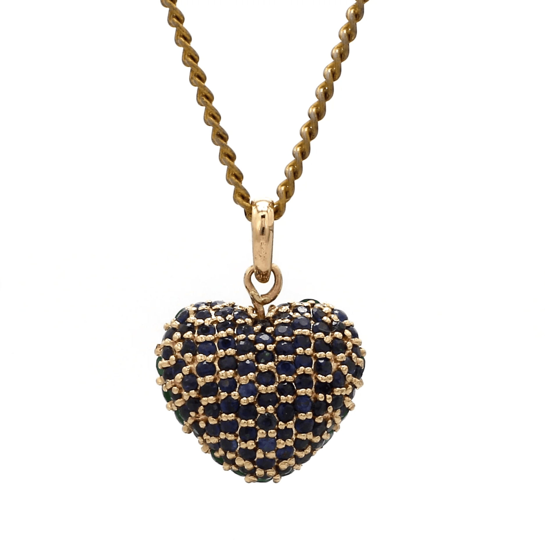Charms & Pendants 18K Gold Puffy Pave Blue Sapphire Heart Charm