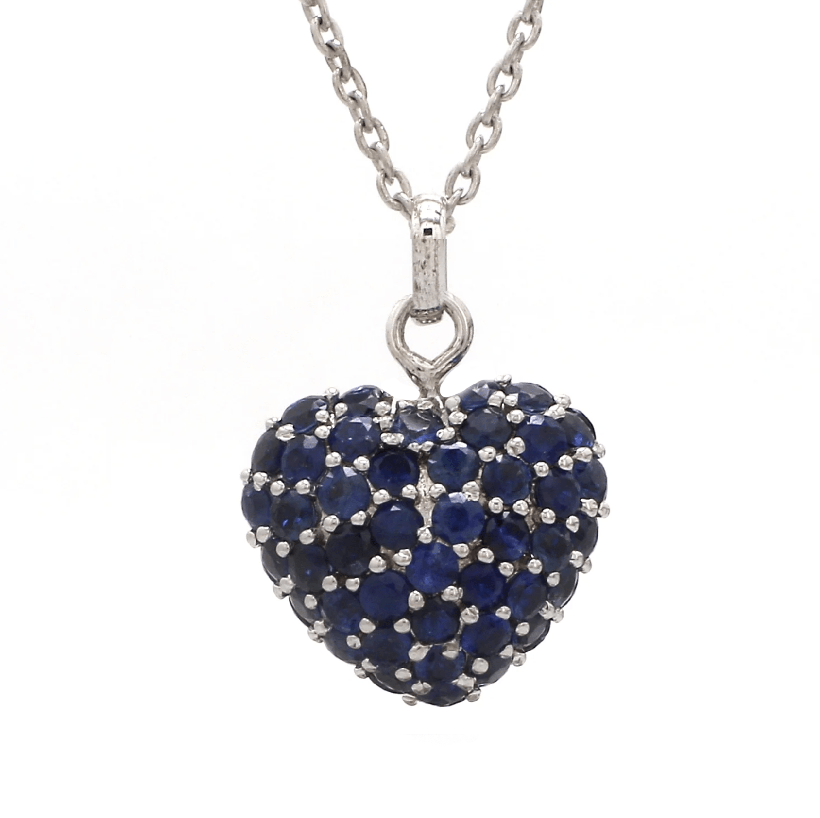 Charms & Pendants 18K Gold Puffy Pave Blue Sapphire Heart Charm