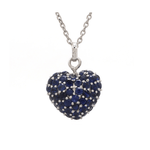 Charms & Pendants 18K Gold Puffy Pave Blue Sapphire Heart Charm