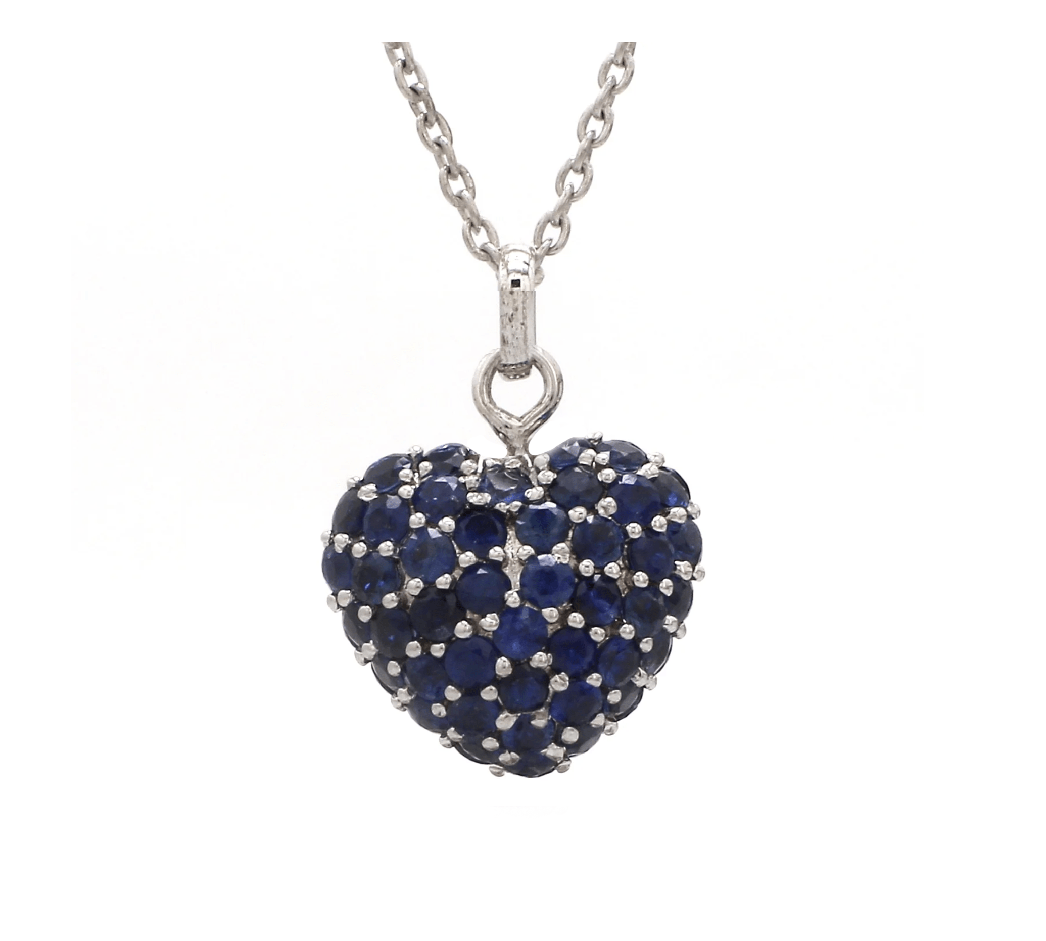 Charms & Pendants 18K Gold Puffy Pave Blue Sapphire Heart Charm