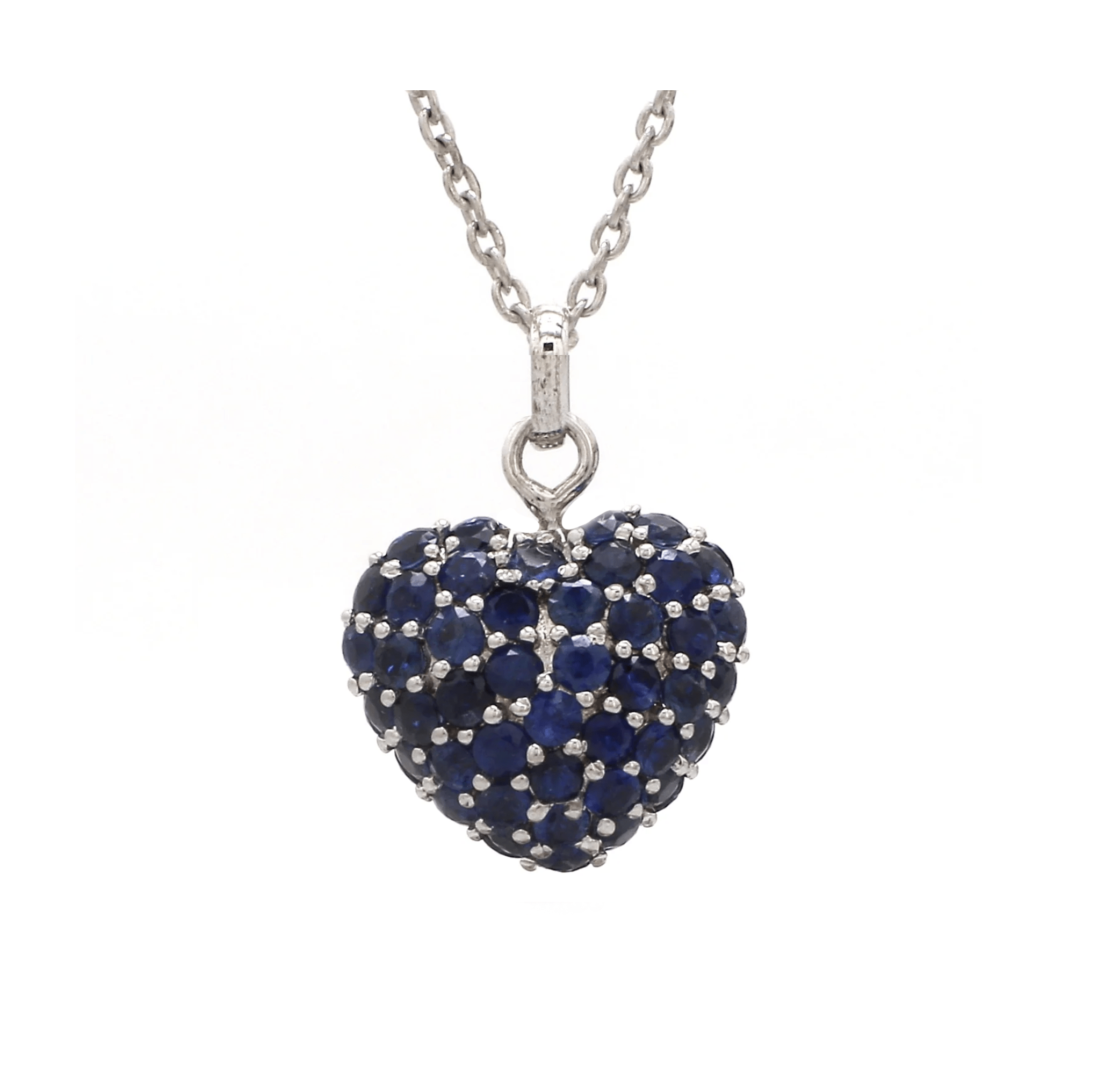 Charms & Pendants 18K Gold Puffy Pave Blue Sapphire Heart Charm