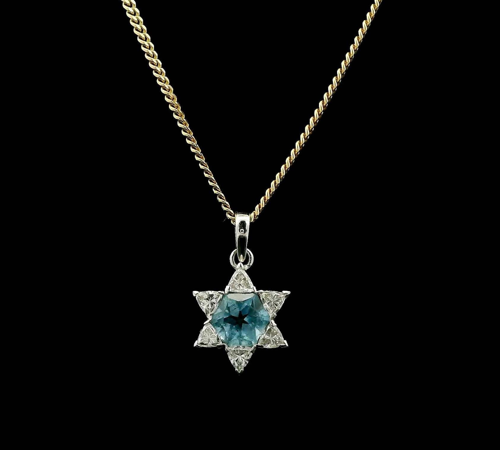 Charms & Pendants 18K Gold Small Diamond & Aquamarine Star of David