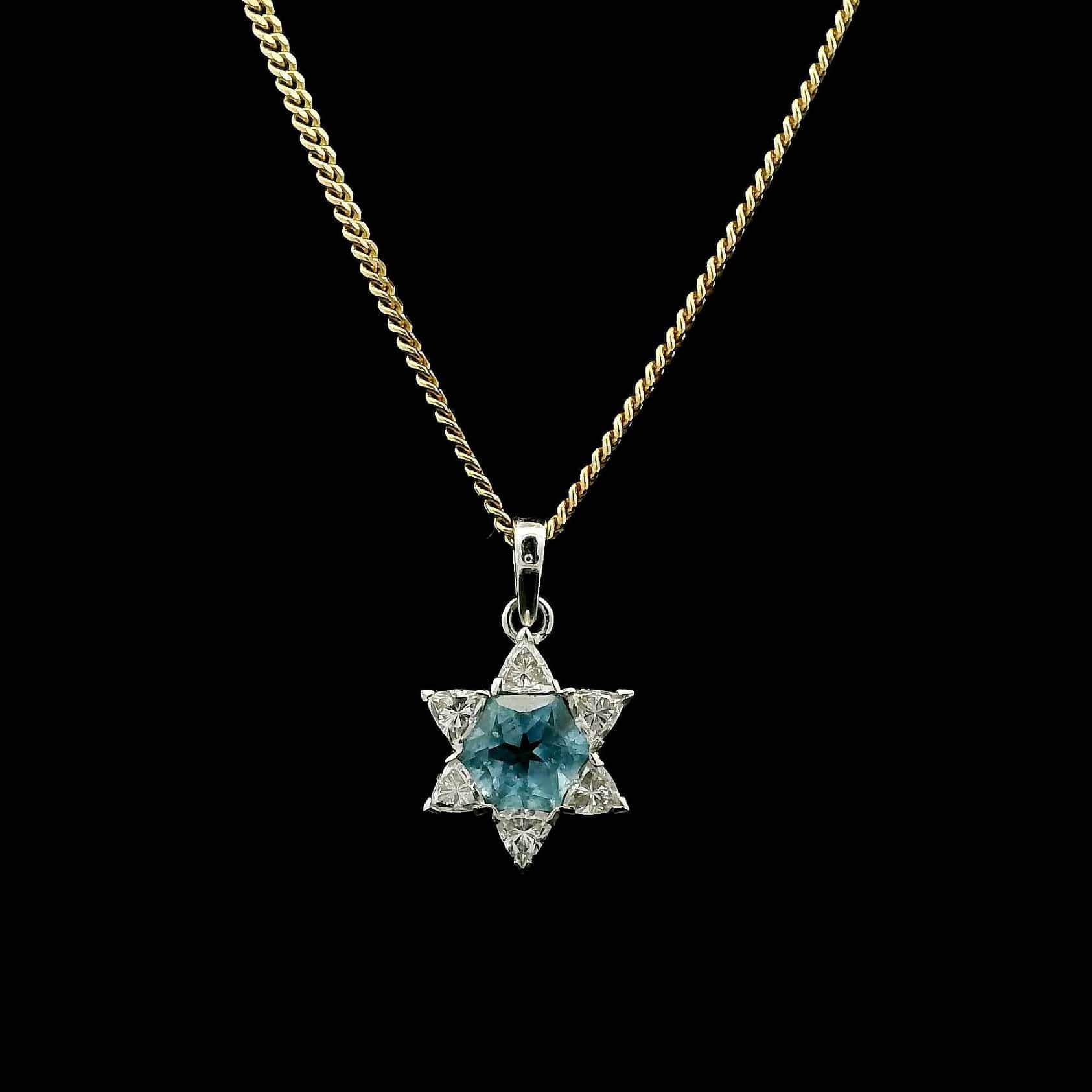 Charms & Pendants 18K Gold Small Diamond & Aquamarine Star of David