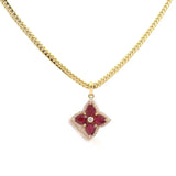 Charms & Pendants 18K Ruby and Diamond Clover Flower Pendant