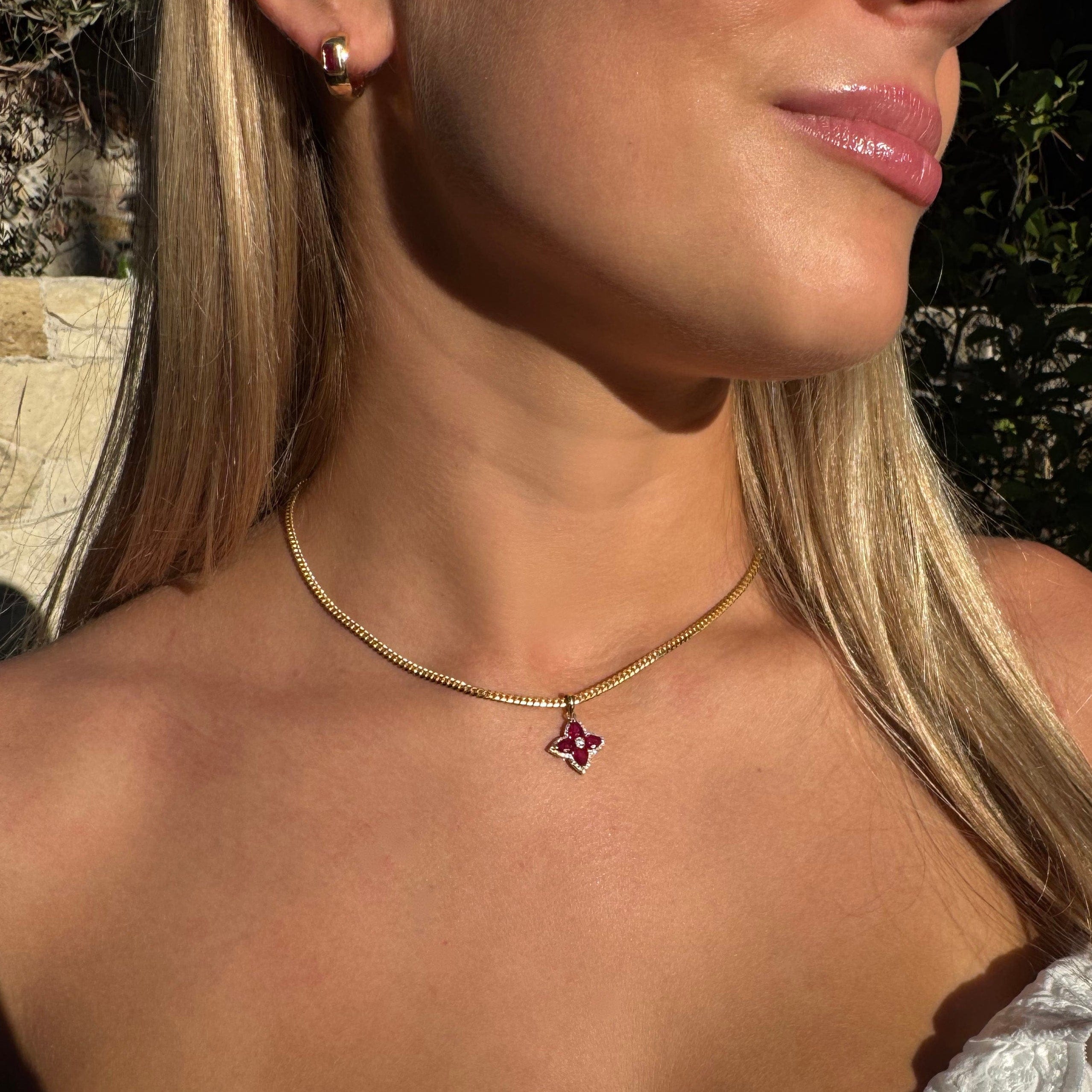 Charms & Pendants 18K Ruby and Diamond Clover Flower Pendant