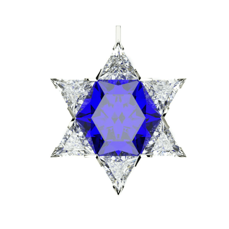 Charms & Pendants Diamond & Blue Sapphire Star of David in Solid 18K Gold