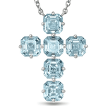 Charms & Pendants Light Blue Sapphire Asscher Cut Cross in Solid 18K Gold