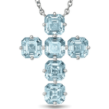Charms & Pendants Light Blue Sapphire Asscher Cut Cross in Solid 18K Gold