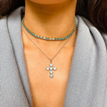Charms & Pendants Light Blue Sapphire Asscher Cut Cross in Solid 18K Gold