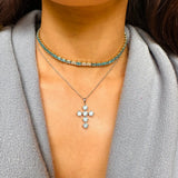 Charms & Pendants Light Blue Sapphire Asscher Cut Cross in Solid 18K Gold