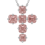 Charms & Pendants Pink Sapphire Asscher Cut Cross in Solid 18K Gold