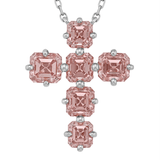 Charms & Pendants Pink Sapphire Asscher Cut Cross in Solid 18K Gold