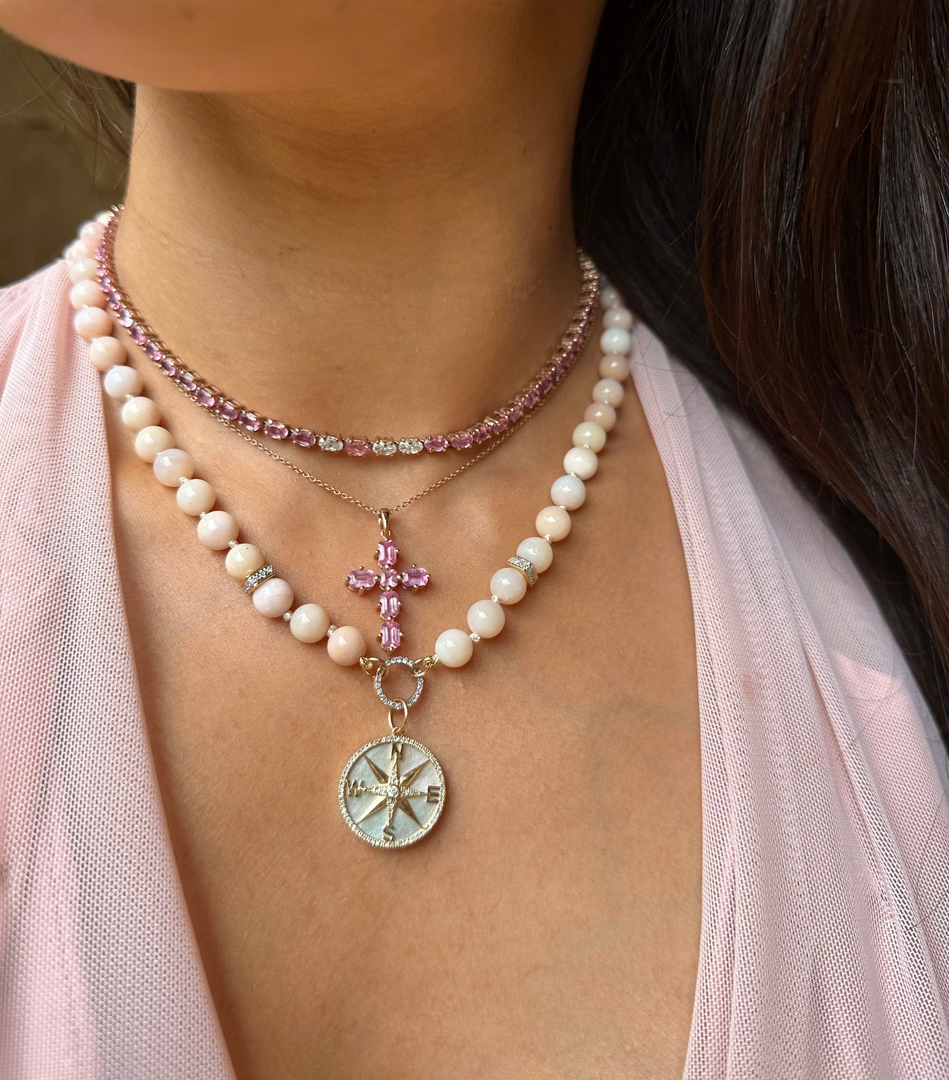 Charms & Pendants Pink Sapphire Asscher Cut Cross in Solid 18K Gold