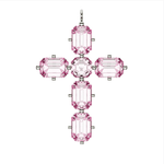 Charms & Pendants Pink Sapphire Emerald & Asscher Cut Cross  in Solid 18K Gold