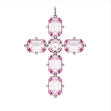 Charms & Pendants Pink Sapphire Emerald & Asscher Cut Cross  in Solid 18K Gold