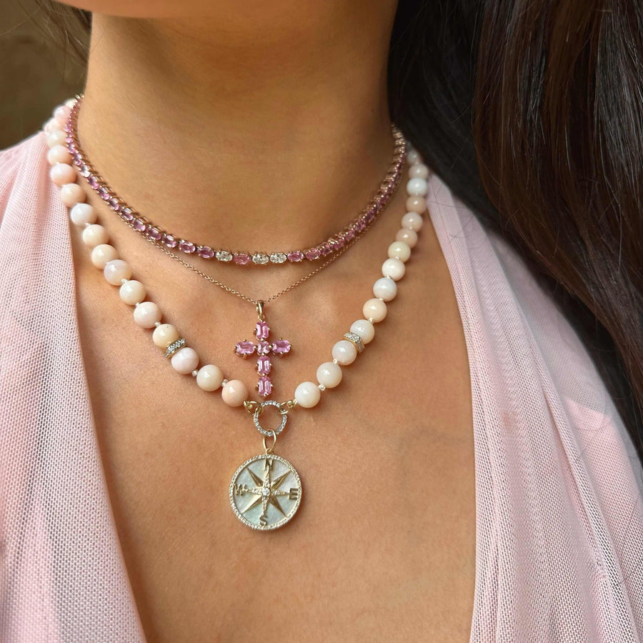 Charms & Pendants Pink Sapphire Emerald & Asscher Cut Cross  in Solid 18K Gold