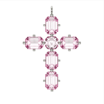 Charms & Pendants Pink Sapphire Emerald & Asscher Cut Cross  in Solid 18K Gold