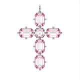 Charms & Pendants Pink Sapphire Emerald & Asscher Cut Cross  in Solid 18K Gold