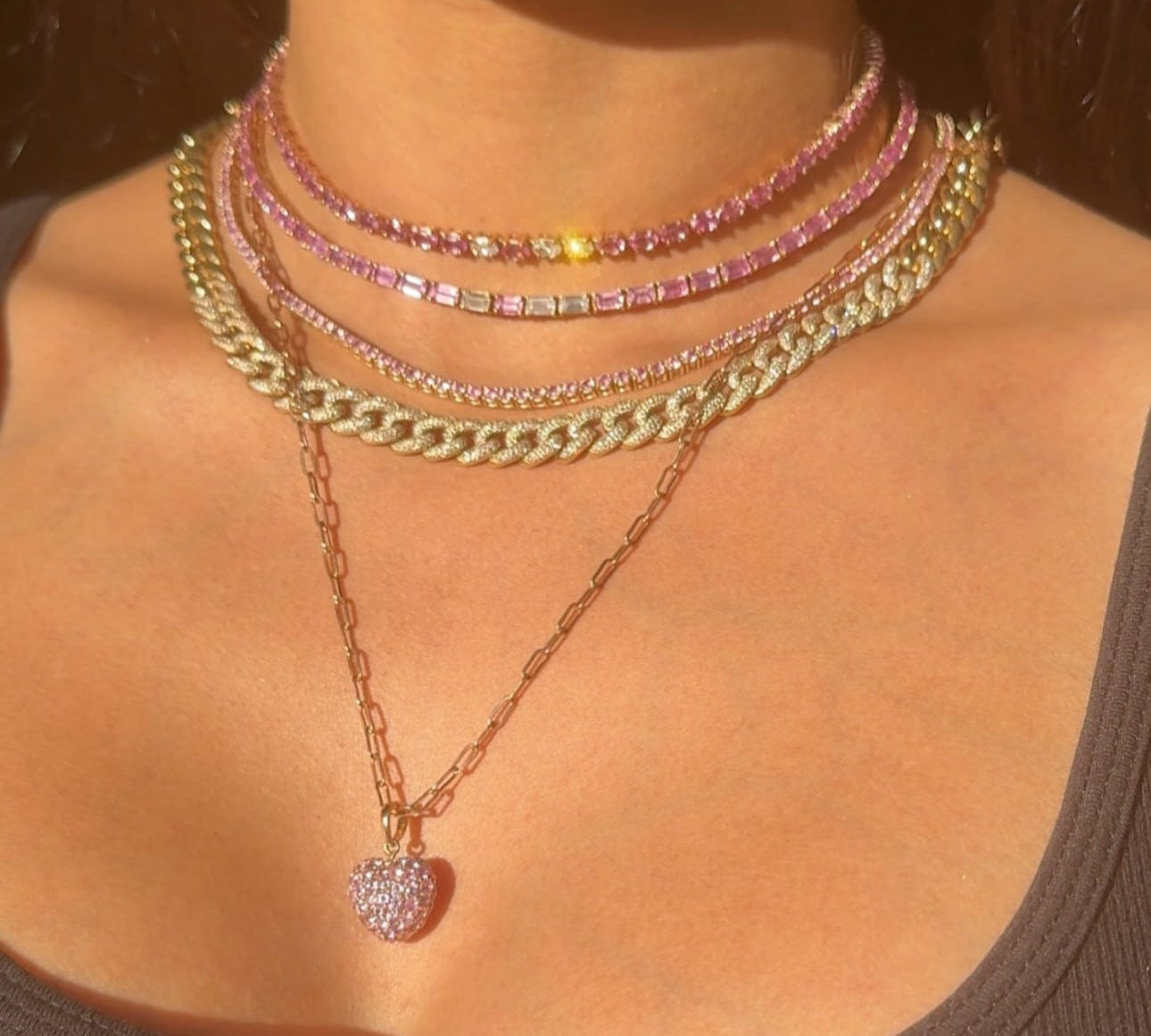 Charms & Pendants Puffy Pave Pink Sapphire Heart Charm