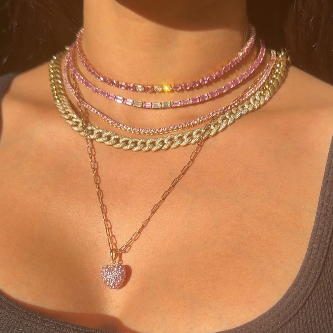 Charms & Pendants Puffy Pave Pink Sapphire Heart Charm