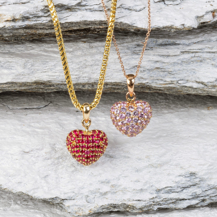 Charms & Pendants Puffy Pave Pink Sapphire Heart Charm