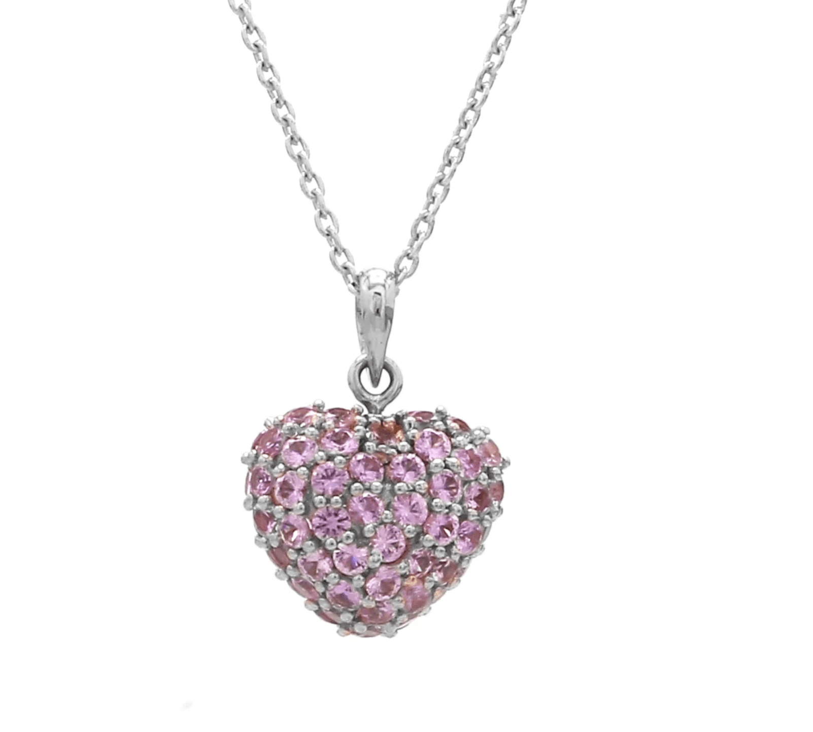 Charms & Pendants Puffy Pave Pink Sapphire Heart Charm
