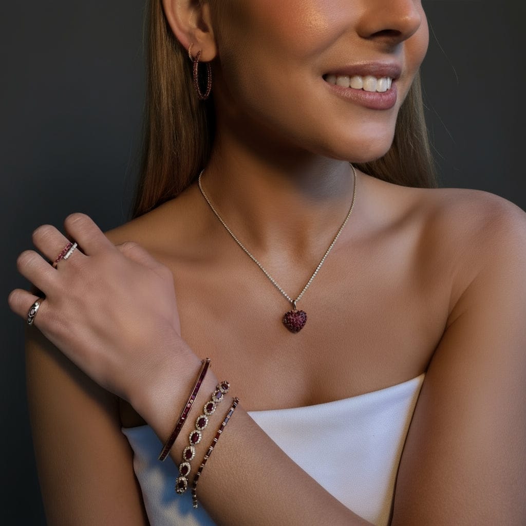 Charms & Pendants Puffy Pave Ruby Heart Charm