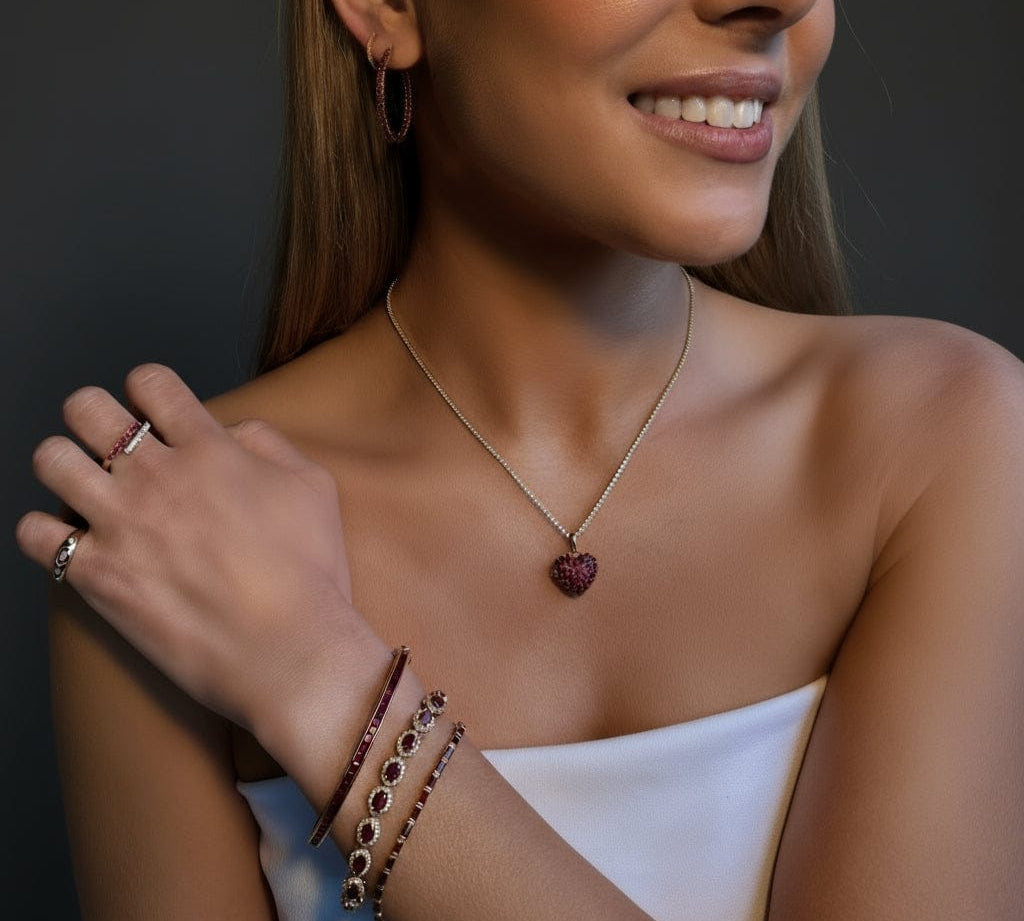 Charms & Pendants Puffy Pave Ruby Heart Charm