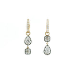 Charms & Pendants Rose Gold 14K Bezel Set Cushion and Pear Diamond Georgian Drop Earrings