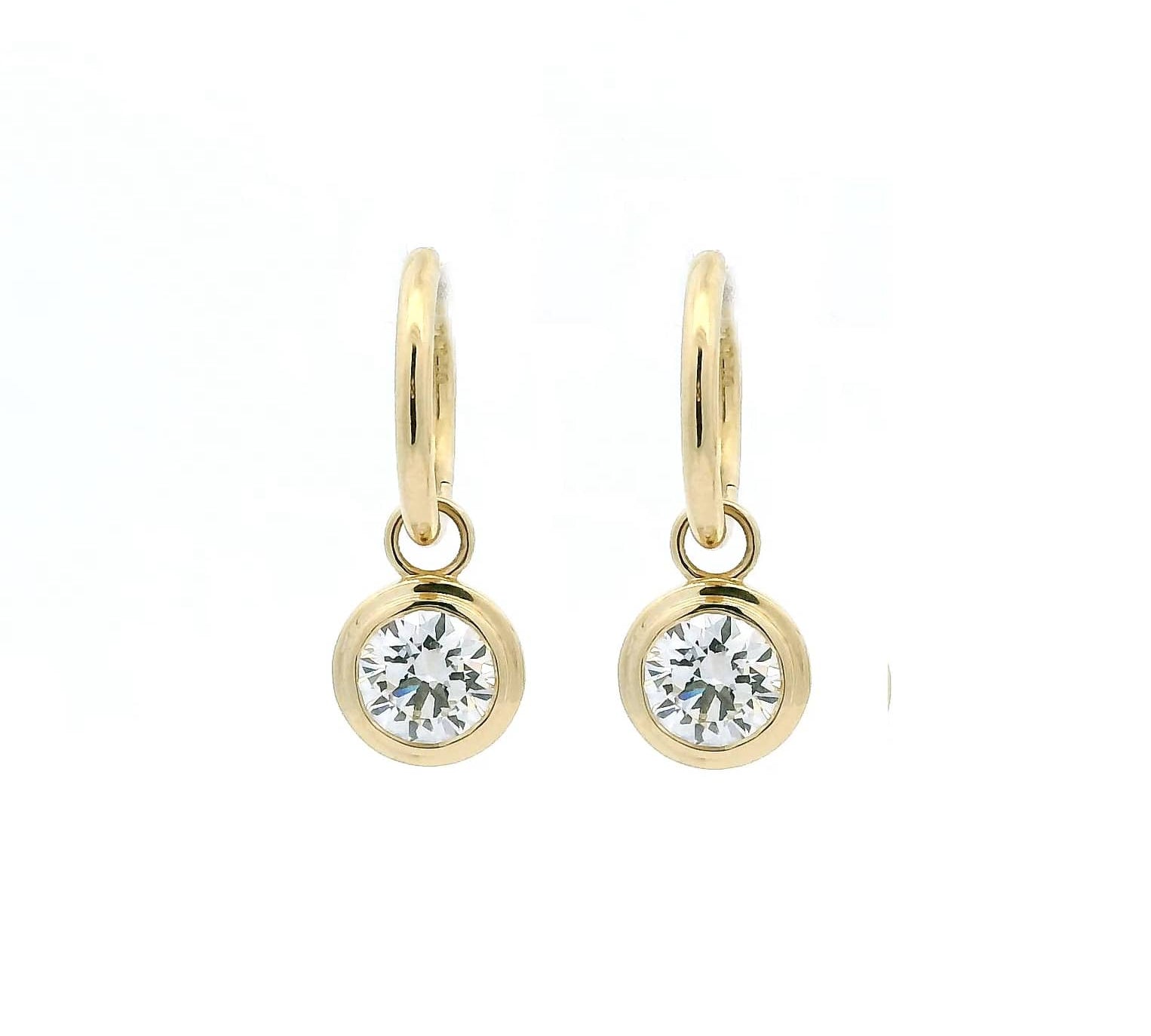 Charms & Pendants Rose Gold 14K Bezel Set Round Diamond Drop Earrings