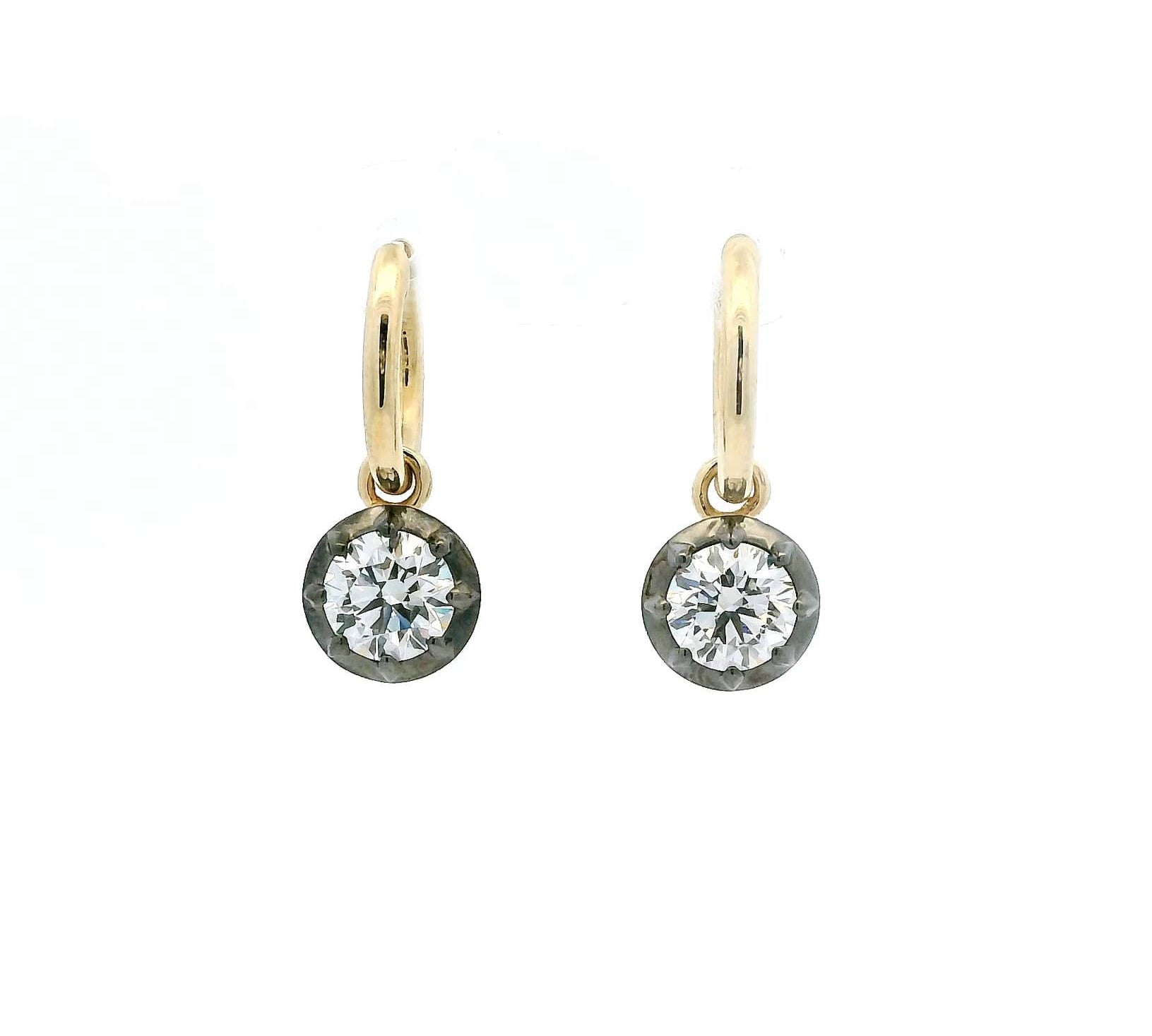 Charms & Pendants Rose Gold 14K Bezel Set Round Diamond Georgian Drop Earrings