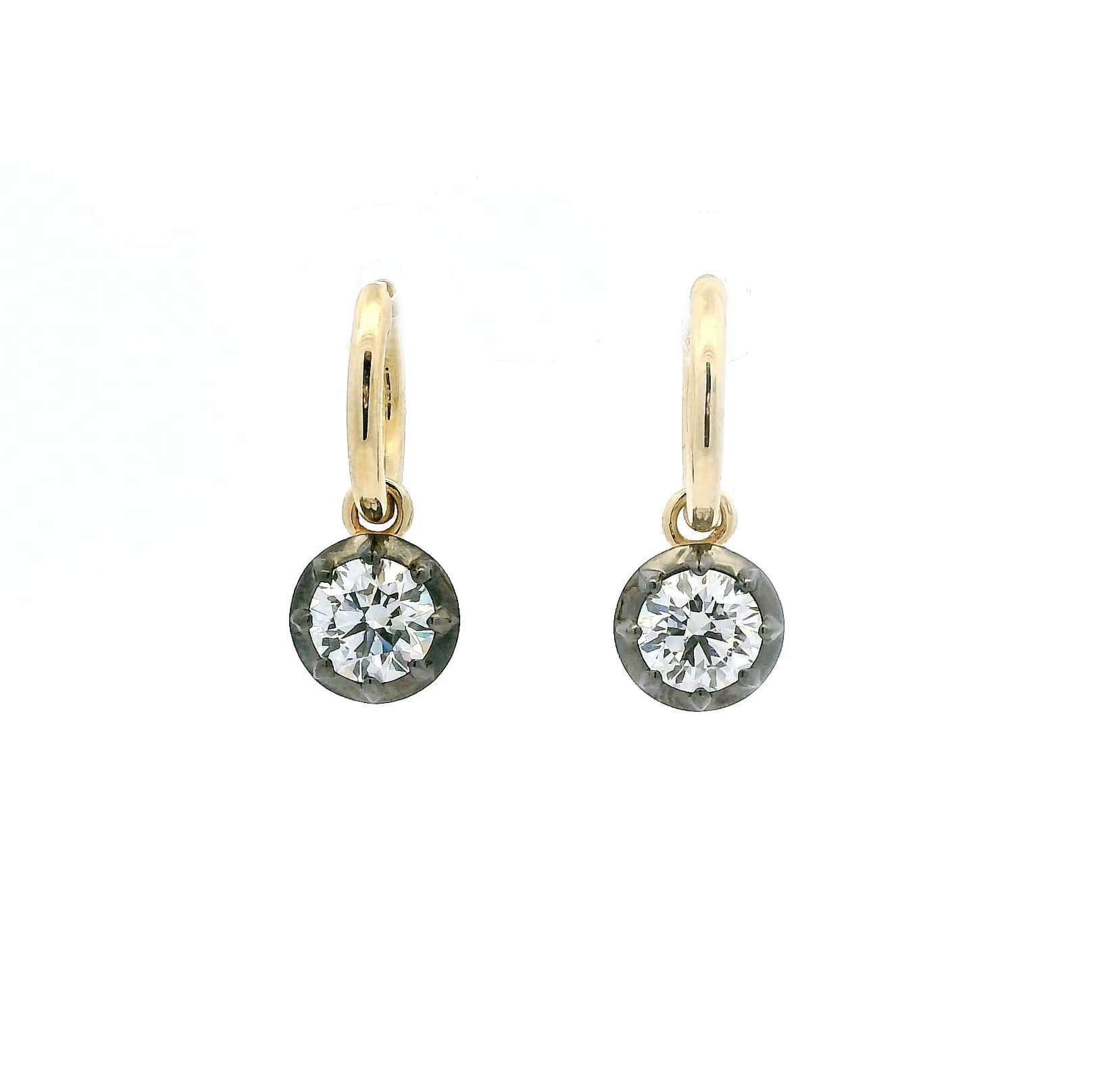 Charms & Pendants Rose Gold 14K Bezel Set Round Diamond Georgian Drop Earrings