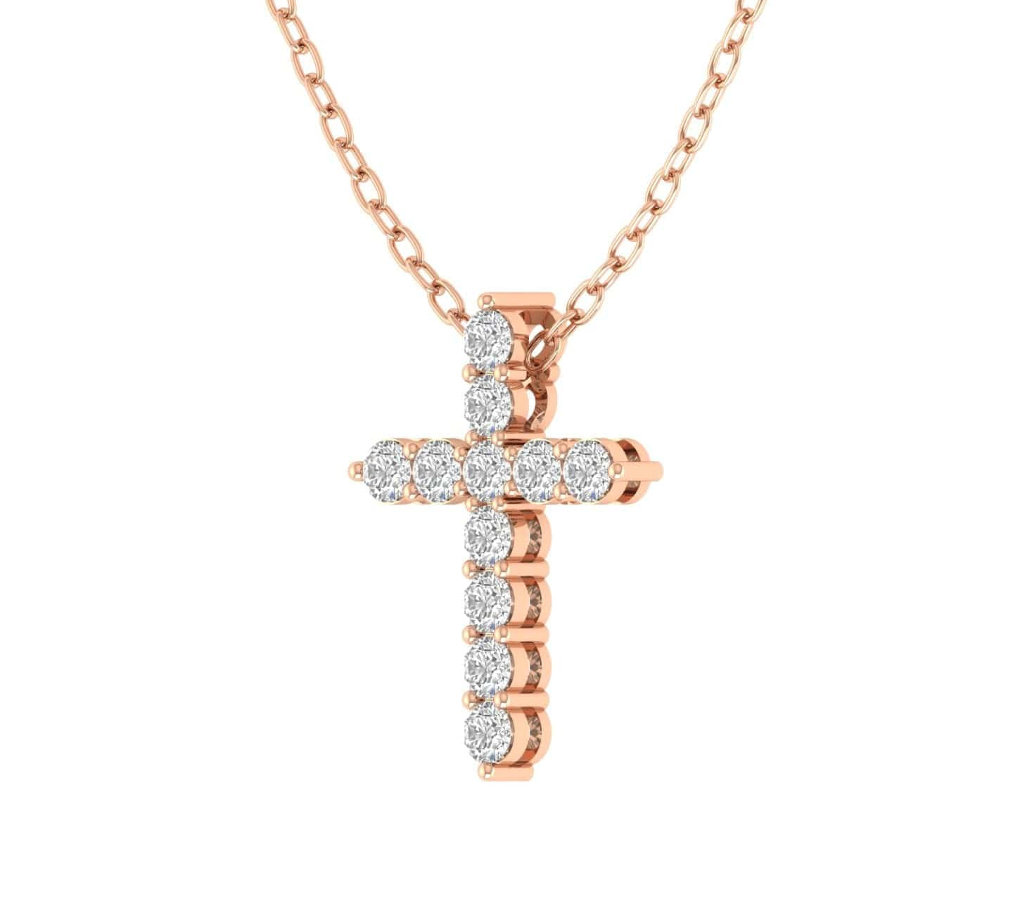 Charms & Pendants Rose Gold / 14K Diamond Cross  in Solid 14K Gold, Lab Grown, Prong Set