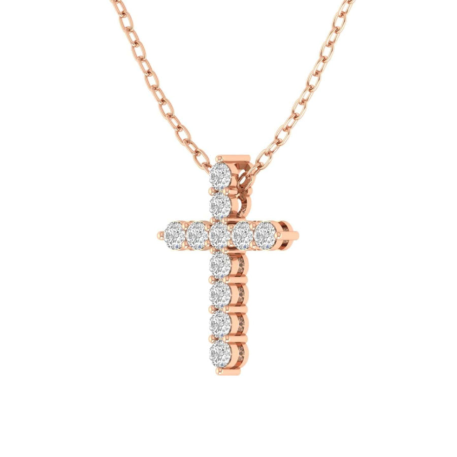 Charms & Pendants Rose Gold / 14K Diamond Cross  in Solid 14K Gold, Lab Grown, Prong Set