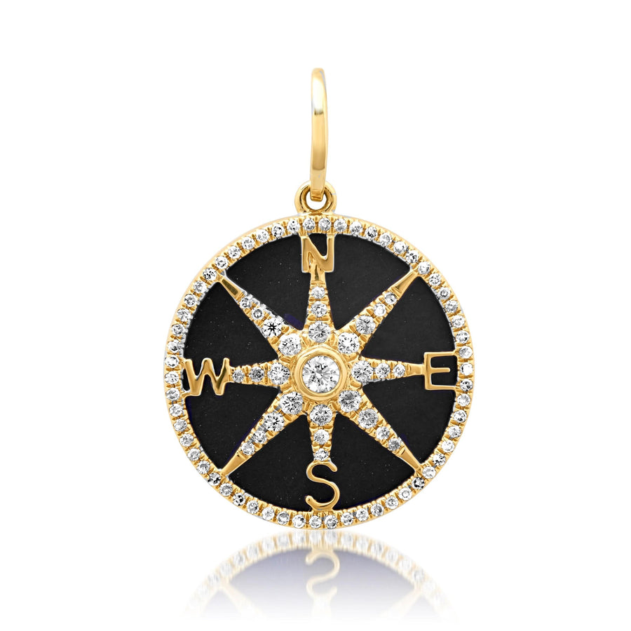 Charms & Pendants Rose Gold 14K Gold Black Onyx and Pave Diamond Compass Charm, Full Diamonds